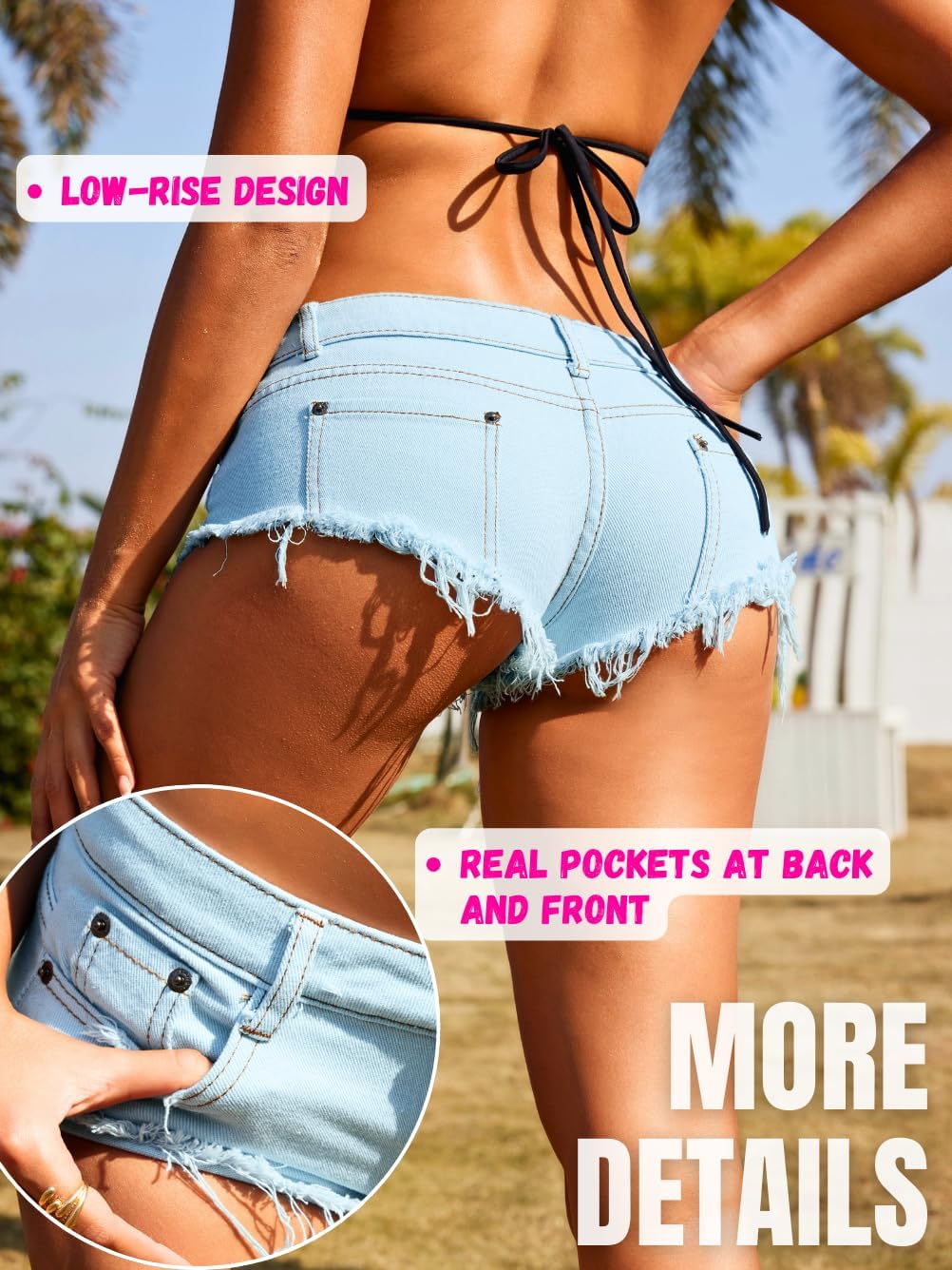 EHSUYAB Women Sexy Cowgirl Booty Jean Shorts, Low Rise Mini Ripped Cheeky Jeans, Denim Hot Pants Beach Outfits Rave Festival