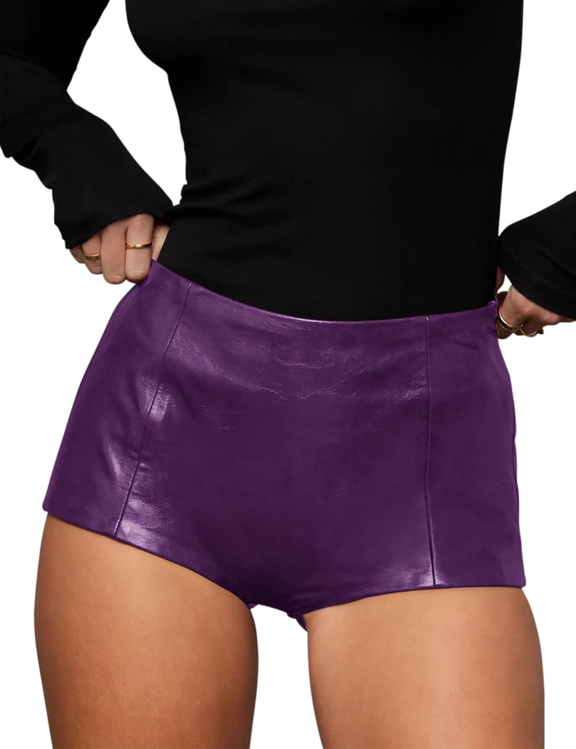 Fallorchid Women's Faux Leather Shorts Sexy Skinny Mini Shorts Hot Pants