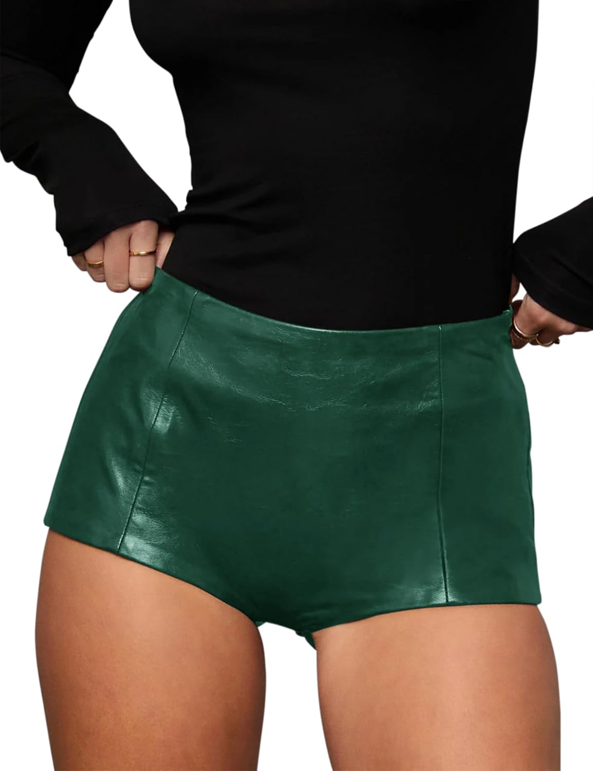 Fallorchid Women's Faux Leather Shorts Sexy Skinny Mini Shorts Hot Pants
