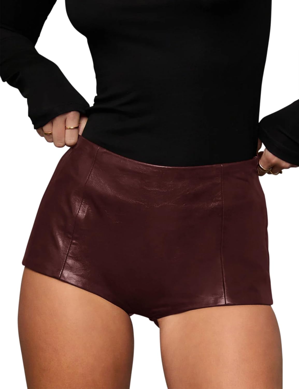 Fallorchid Women's Faux Leather Shorts Sexy Skinny Mini Shorts Hot Pants